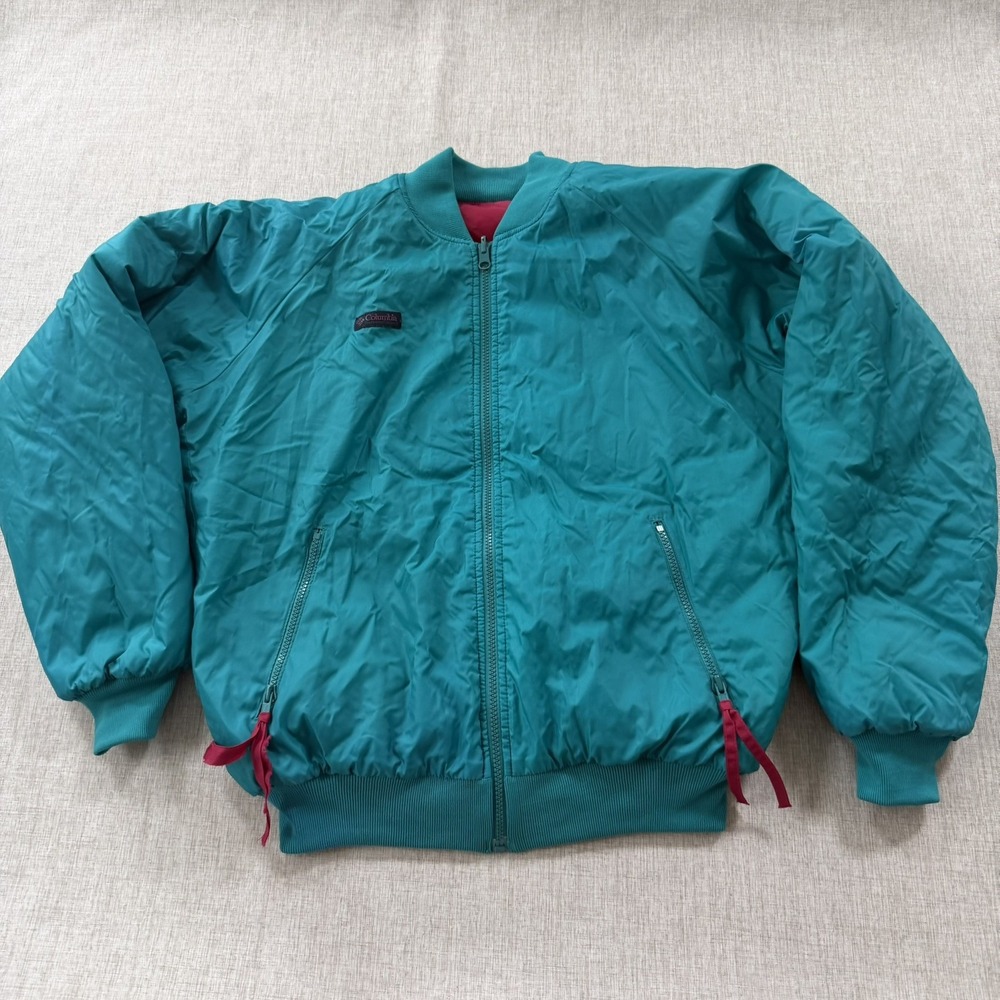 Vintage Columbia Reversible Bomber Jacket Mens Medium Teal Red Retro 90s Radial